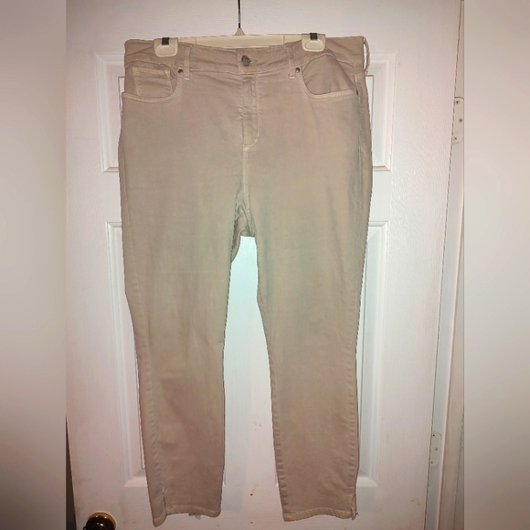 NYDJ Jeans Womens Size 14 Cream Tan/Taupe Animal Print Skinny Ankle Mid Rise USA - Picture 1 of 3